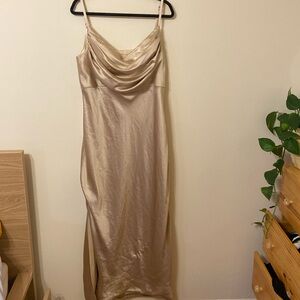 Revelry Skye Satin bridesmaid dress in Gold Champagne